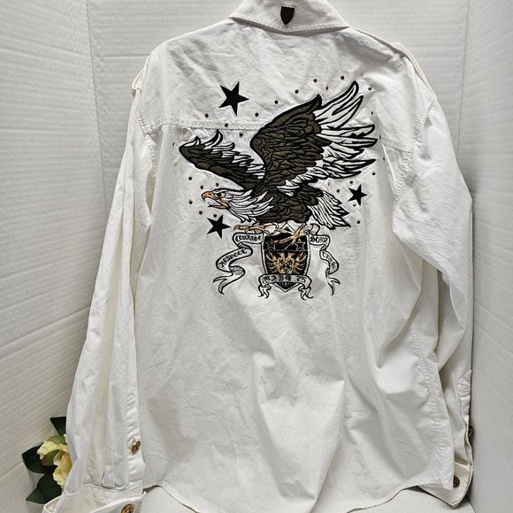 RARE Vintage Marquis MARQ 75 Button Down Dragon Eagle Alpha Embroidered Shirt - Picture 1 of 16